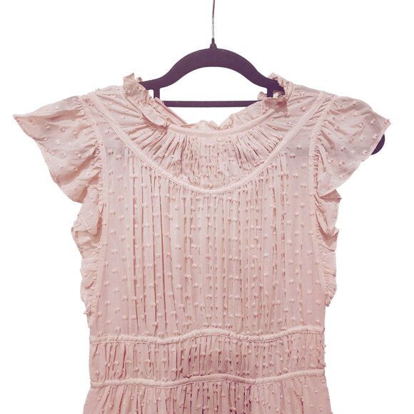 Ulla Johnson Jules Assymetric Midi Dress  Dusty Rose Swiss Dot Size 2 - Picture 5 of 8
